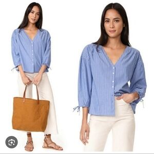 203-Madewell Blue and White Striped Blouse 💯‎ Cotton
